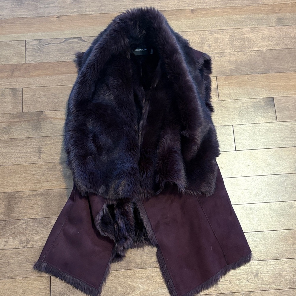 Faux Fur-Trim Vest in Deep Plum